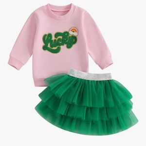 Pink and Green Kids Outfit with Tulle Skirt